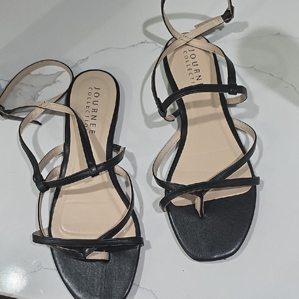 Journee Collection Black and Tan Strappy Sandals